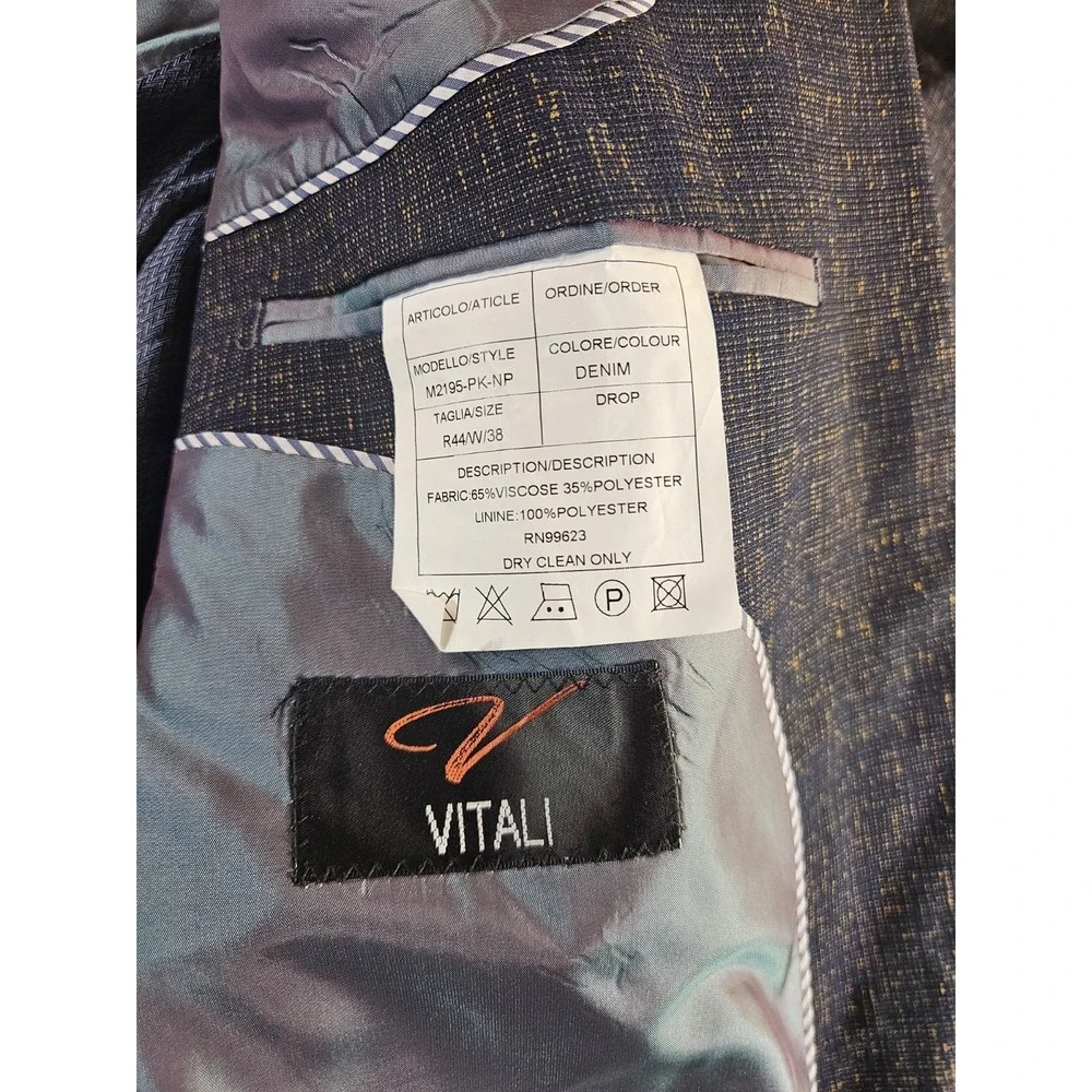 Vitali Men's Denim Blue Suit 44R 38W 2 Piece Blazer Pants Viscose Blend